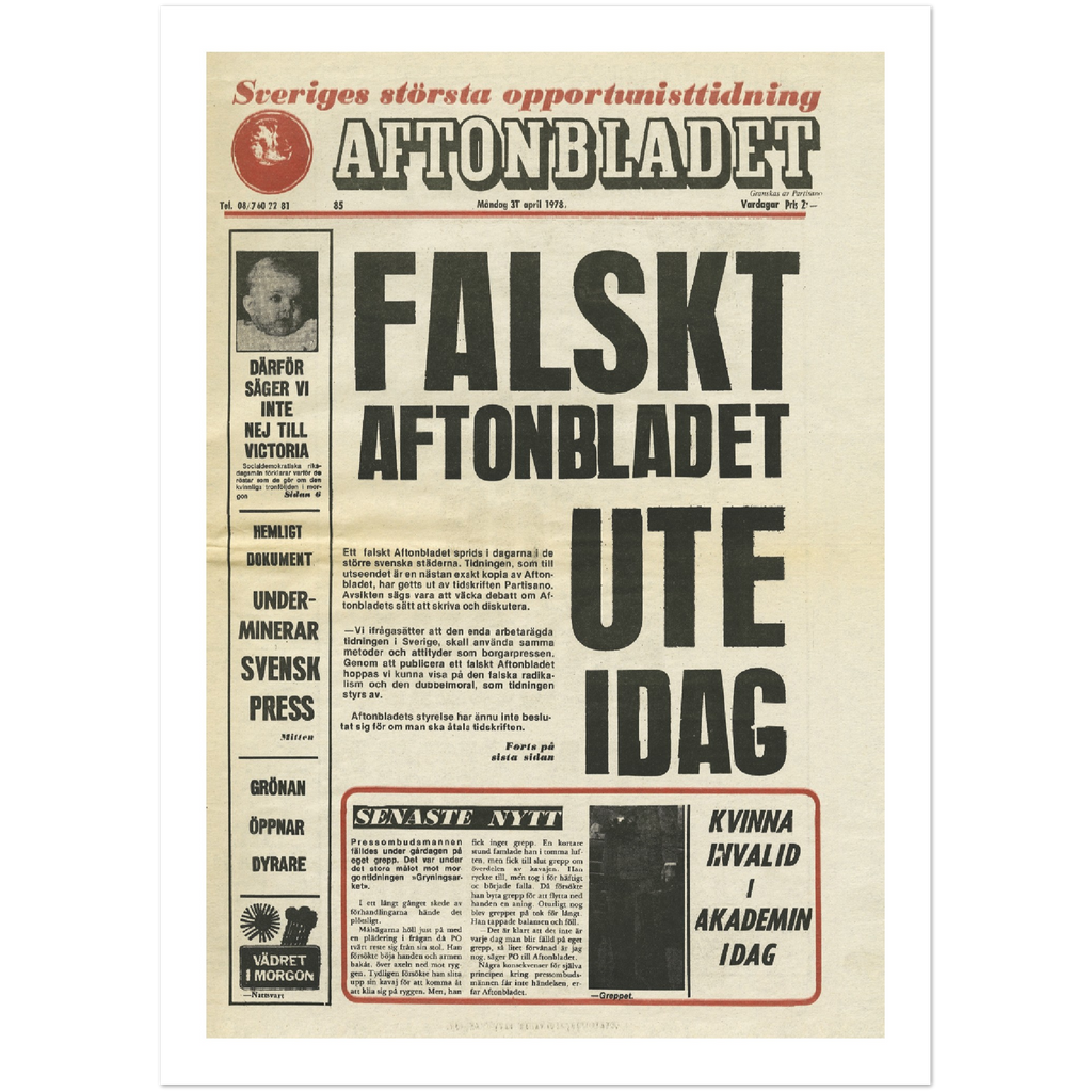 Falskt Aftonbladet (ETC, 1978), poster 50x70 cm